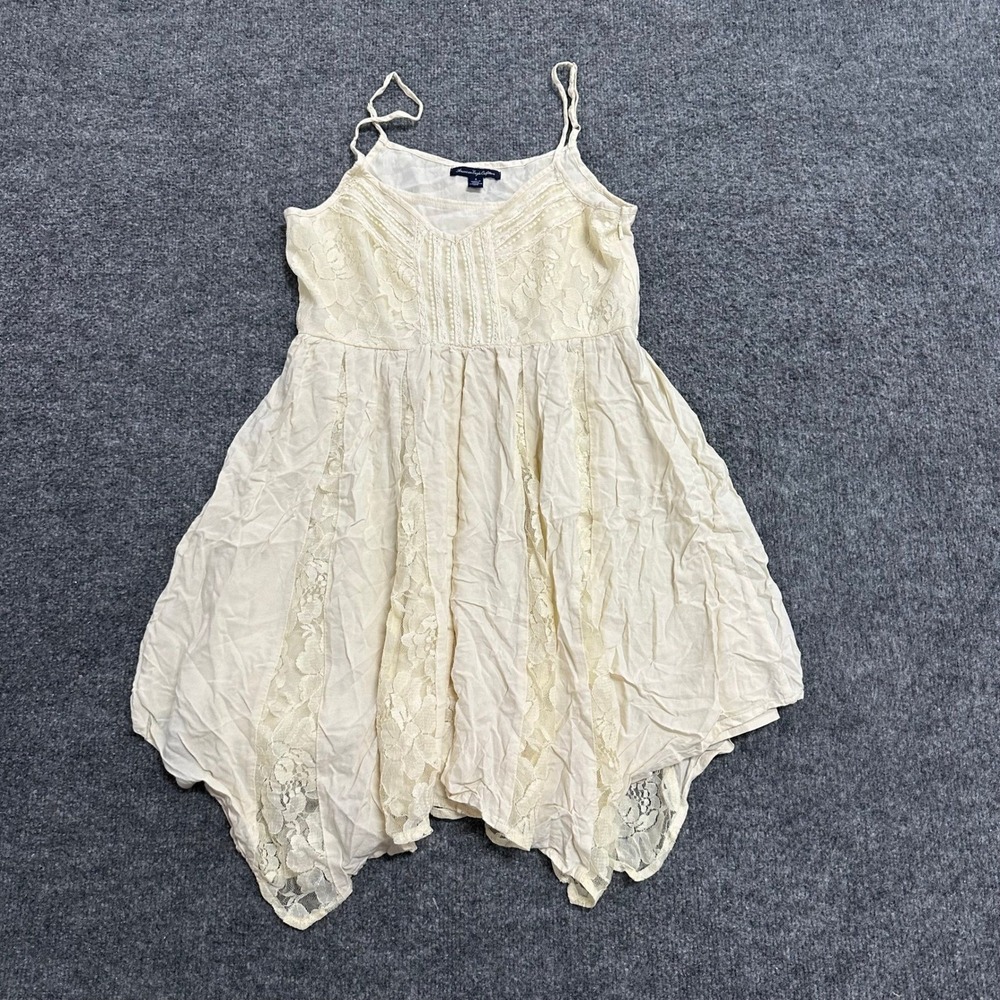 American Eagle Dress Womens 4 Ivory Viscose Lace Handkerchief Hem Cami Boho Mini